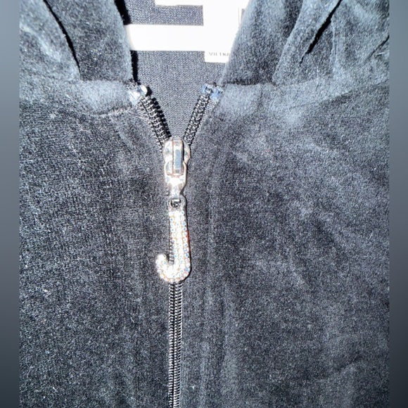 🎀💎Juicy Couture Black Velour Hoodie with Silver Sparkle and Rhinestone zipper - Picture 3 of 4